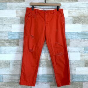 American Eagle Ripped Crop Pants Orange Straight Leg Mid Rise Cotton Womens 8